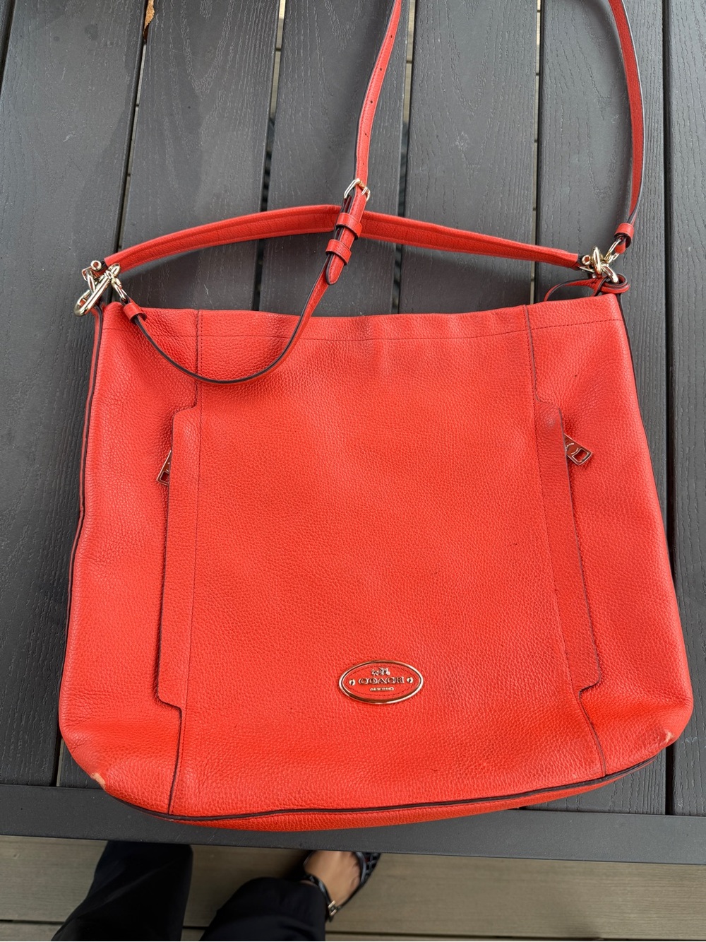 Large coach bag leather on orange color